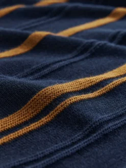 Gebreide Kleding|Poloshirts*Next - Regular-fit poloshirt met lange mouwen, streepdessin en hoog katoengehalte Donkerblauw