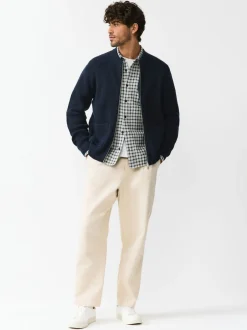 Gebreide Kleding|Next - Rib Texture Zip Through Cardigan with Wool Donkerblauw