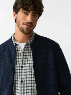 Gebreide Kleding|Next - Rib Texture Zip Through Cardigan with Wool Donkerblauw