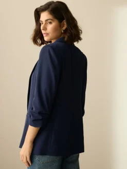 Kostuums En Werkkleding|Next Donkerblauw - Ruimvallend blazer met gerimpelde mouwen
