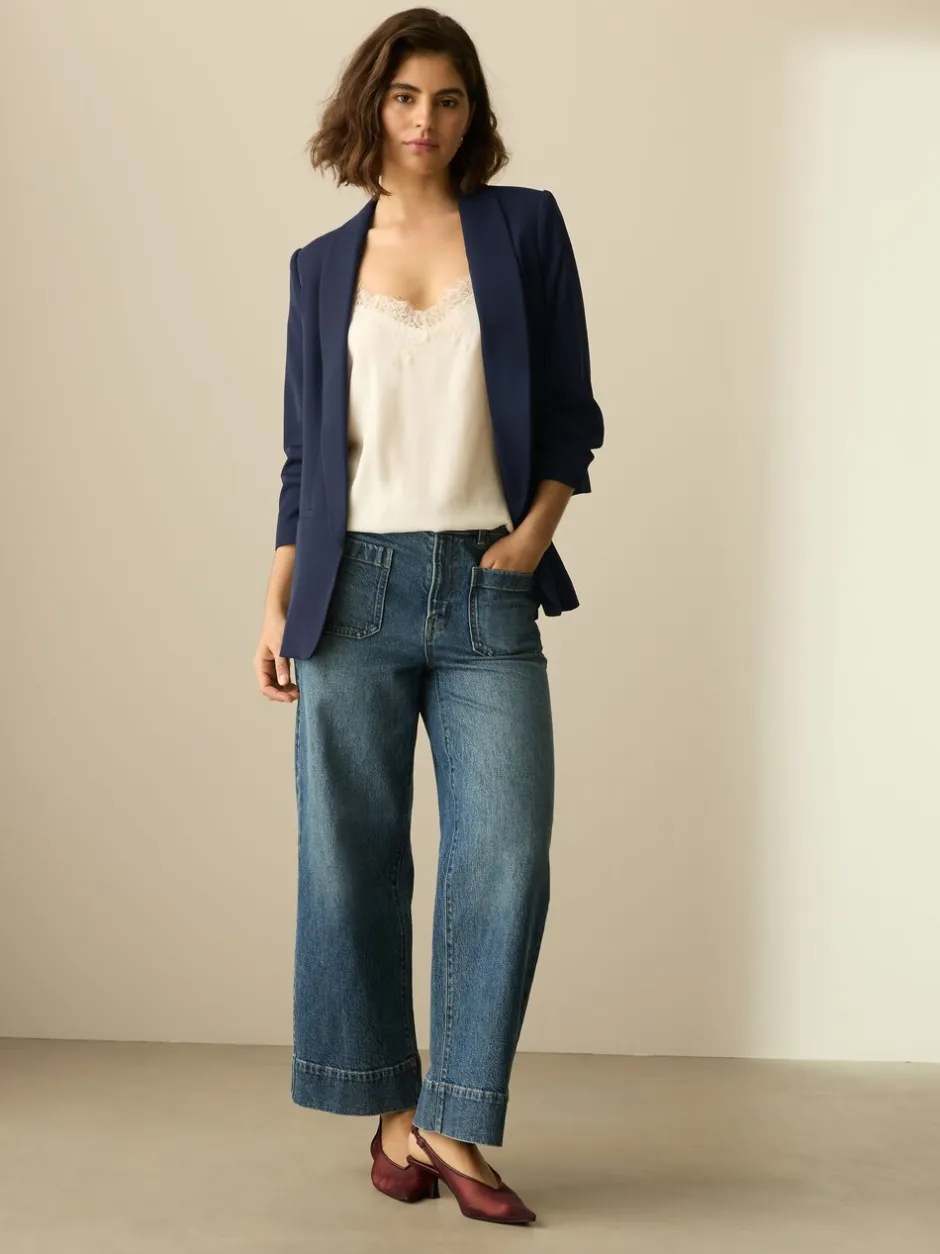 Kostuums En Werkkleding|Next Donkerblauw - Ruimvallend blazer met gerimpelde mouwen