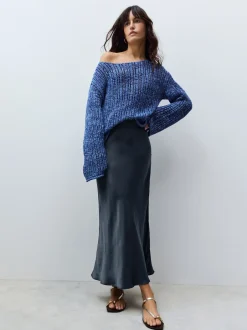 Rokken|Gelegenheidskleding|Next Donkerblauw - Satijnen midirok