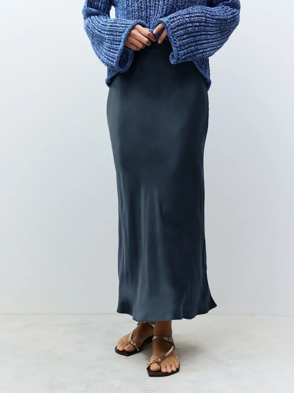 Rokken|Gelegenheidskleding|Next Donkerblauw - Satijnen midirok
