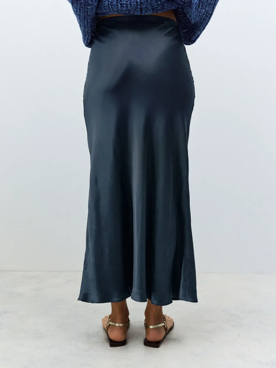 Rokken|Gelegenheidskleding|Next Donkerblauw - Satijnen midirok