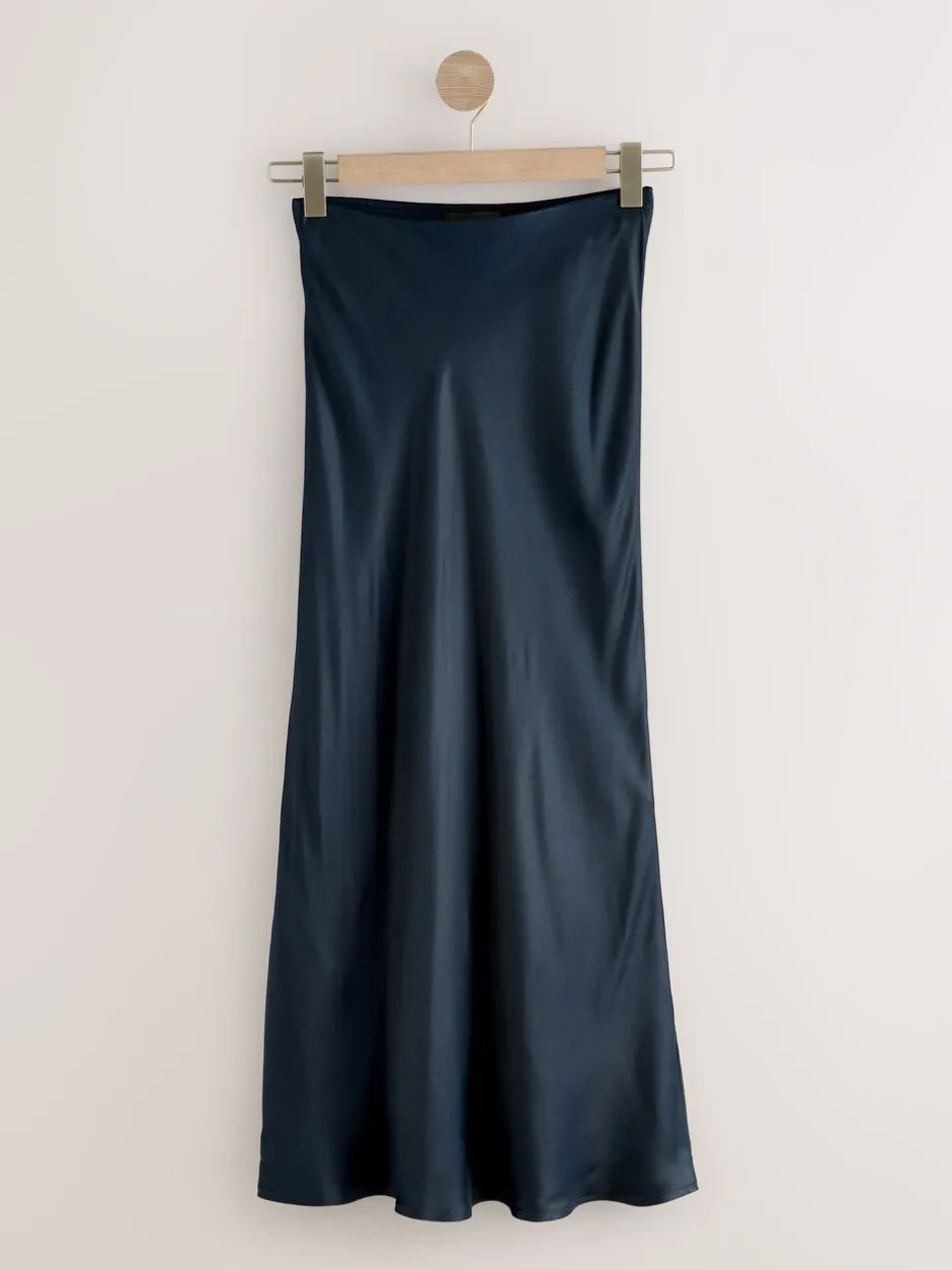 Rokken|Gelegenheidskleding|Next Donkerblauw - Satijnen midirok