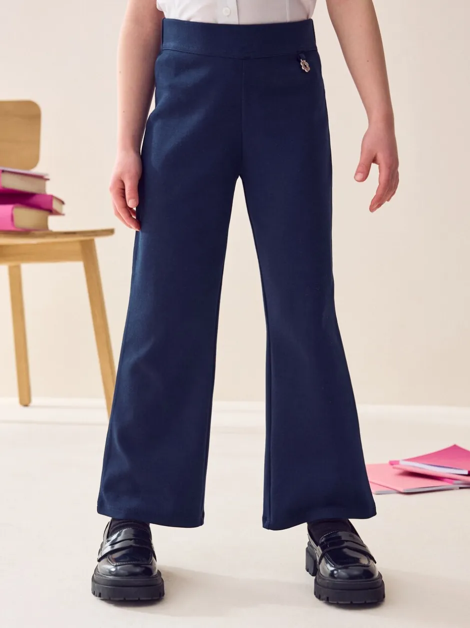 Schoolkleding|Next - Schoolbroek met hoog aandeel katoen, stretchy, bootcut en elastische tailleband (3 - 16 jr) Donkerblauw
