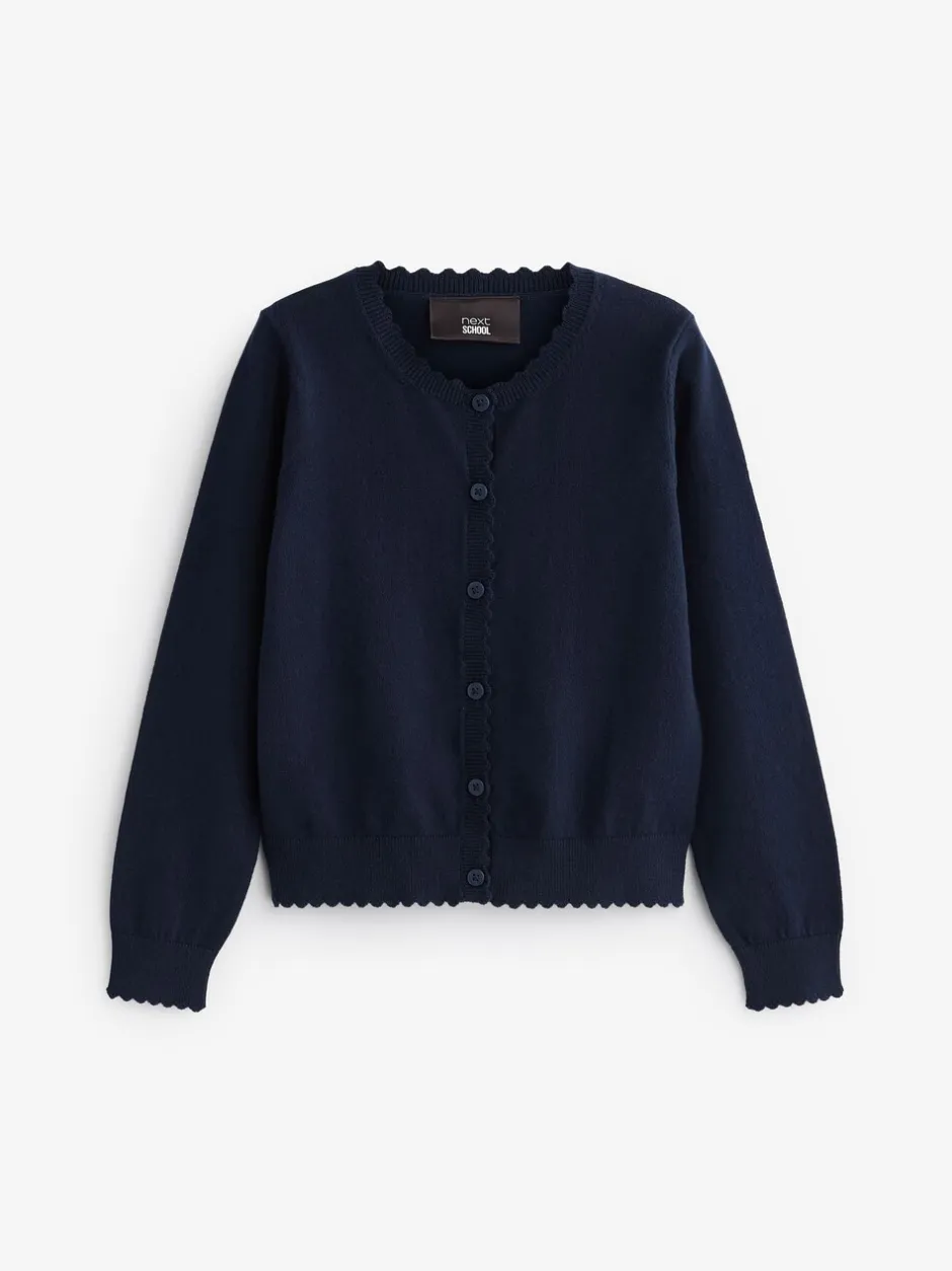 Gebreide Kleding|Schoolkleding|Next - Schoolvest met geschulpte rand van katoen (3-16 jr) Donkerblauw