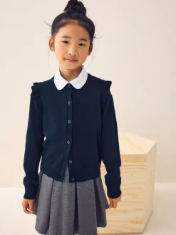 Gebreide Kleding*Next Donkerblauw - Schoolvest met hoog katoengehalte en ruches op de schouders (3-16 jr)