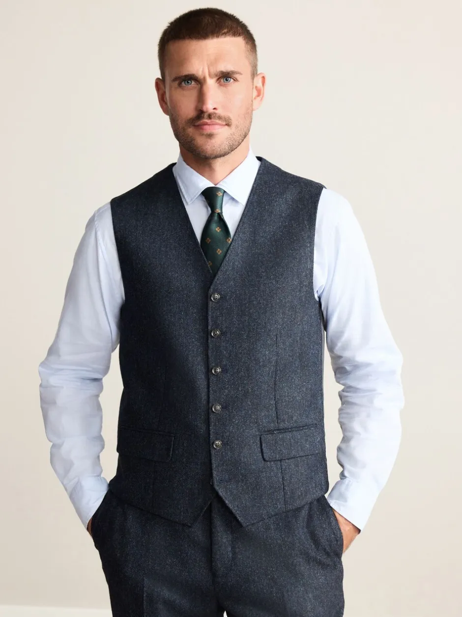 Vesten*Next - Signature Abraham Moon 100% British Wool Donegal Suit Waistcoat Donkerblauw