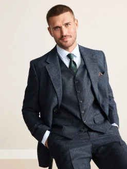 Vesten*Next - Signature Abraham Moon 100% British Wool Donegal Suit Waistcoat Donkerblauw