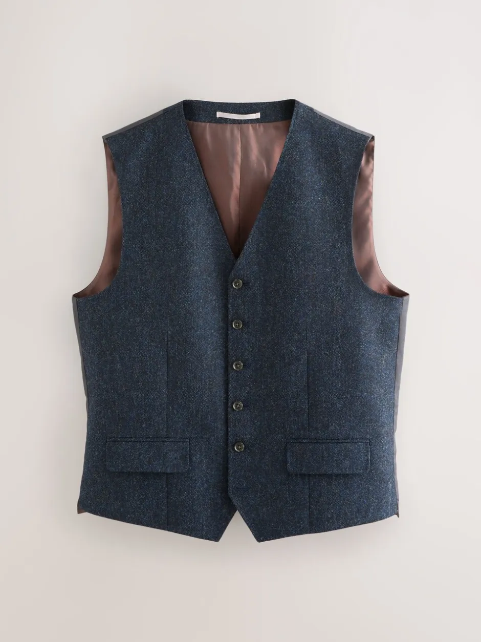 Vesten*Next - Signature Abraham Moon 100% British Wool Donegal Suit Waistcoat Donkerblauw