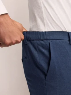 Broeken En Chino's|Next - Slim Fit - Elasticated Waist Motionflex Stretch Smart Trousers Donkerblauw