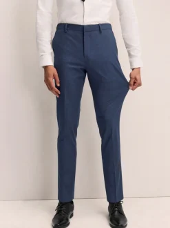 Broeken En Chino's|Next - Slim Fit - Elasticated Waist Motionflex Stretch Smart Trousers Donkerblauw