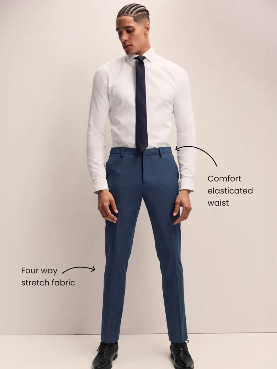 Broeken En Chino's|Next - Slim Fit - Elasticated Waist Motionflex Stretch Smart Trousers Donkerblauw