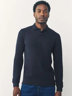 Poloshirts*Next - Slim Fit - Piqué polo met lange mouwen Donkerblauw