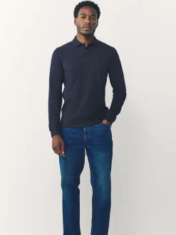 Poloshirts*Next - Slim Fit - Piqué polo met lange mouwen Donkerblauw