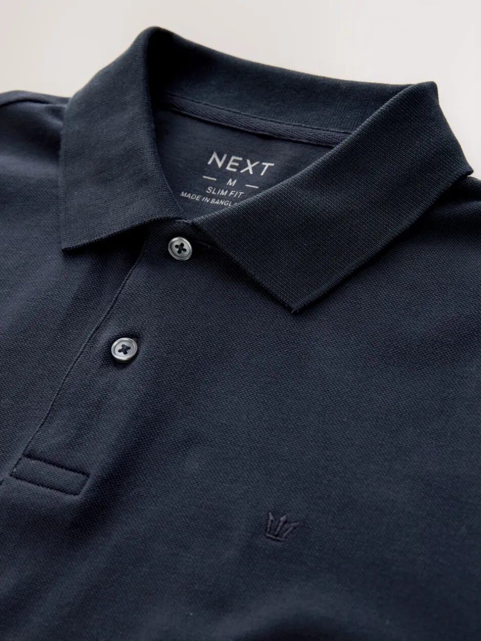 Poloshirts*Next - Slim Fit - Piqué polo met lange mouwen Donkerblauw