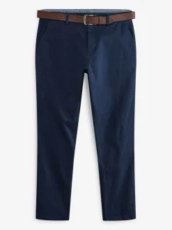 Broeken En Chino's|Next - Slim Fit - Zachte chino met riem Donkerblauw
