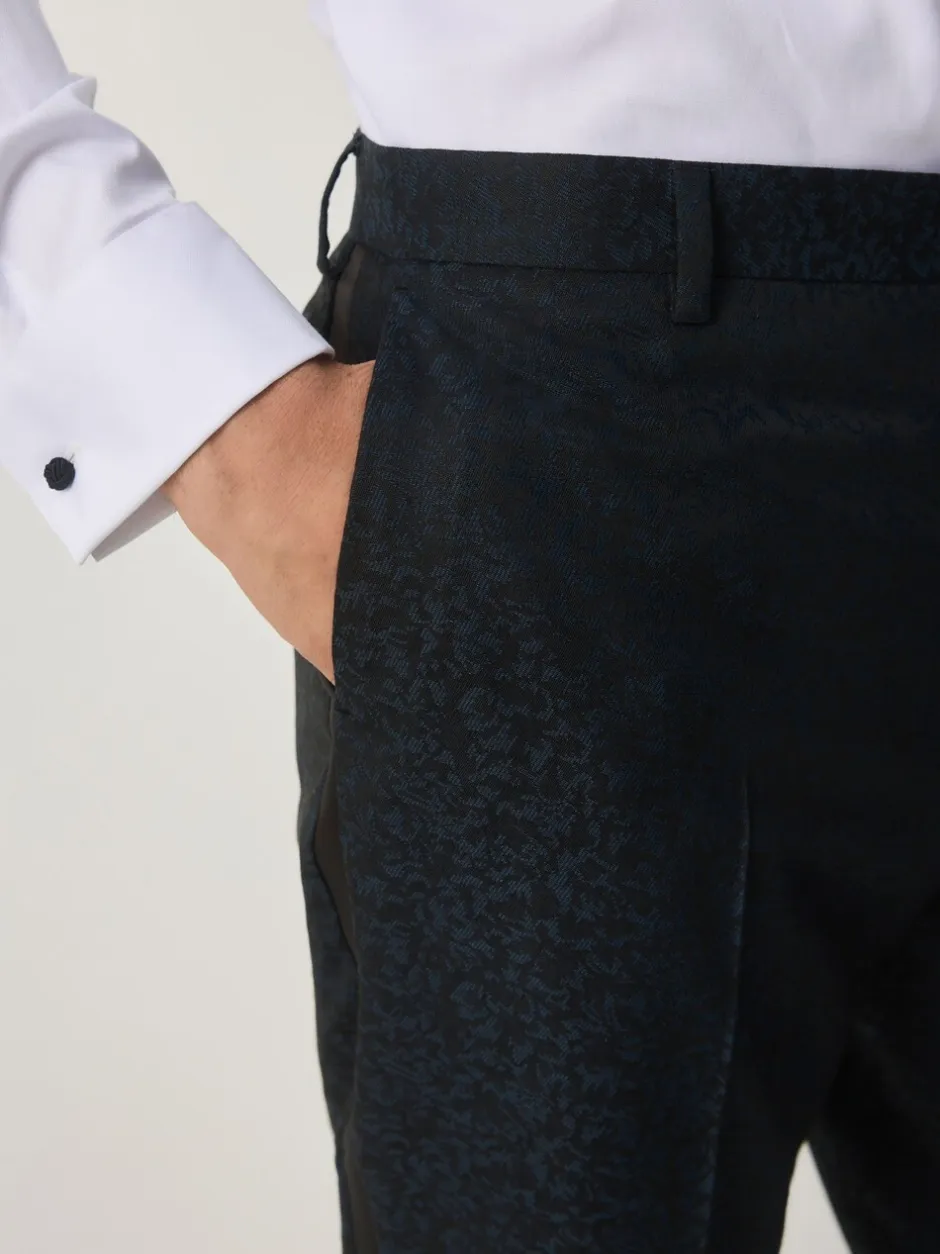 Smokings En Feestkleding*Next Donkerblauw - Slim Fit Jacquard Pattern Tuxedo Suit Trousers