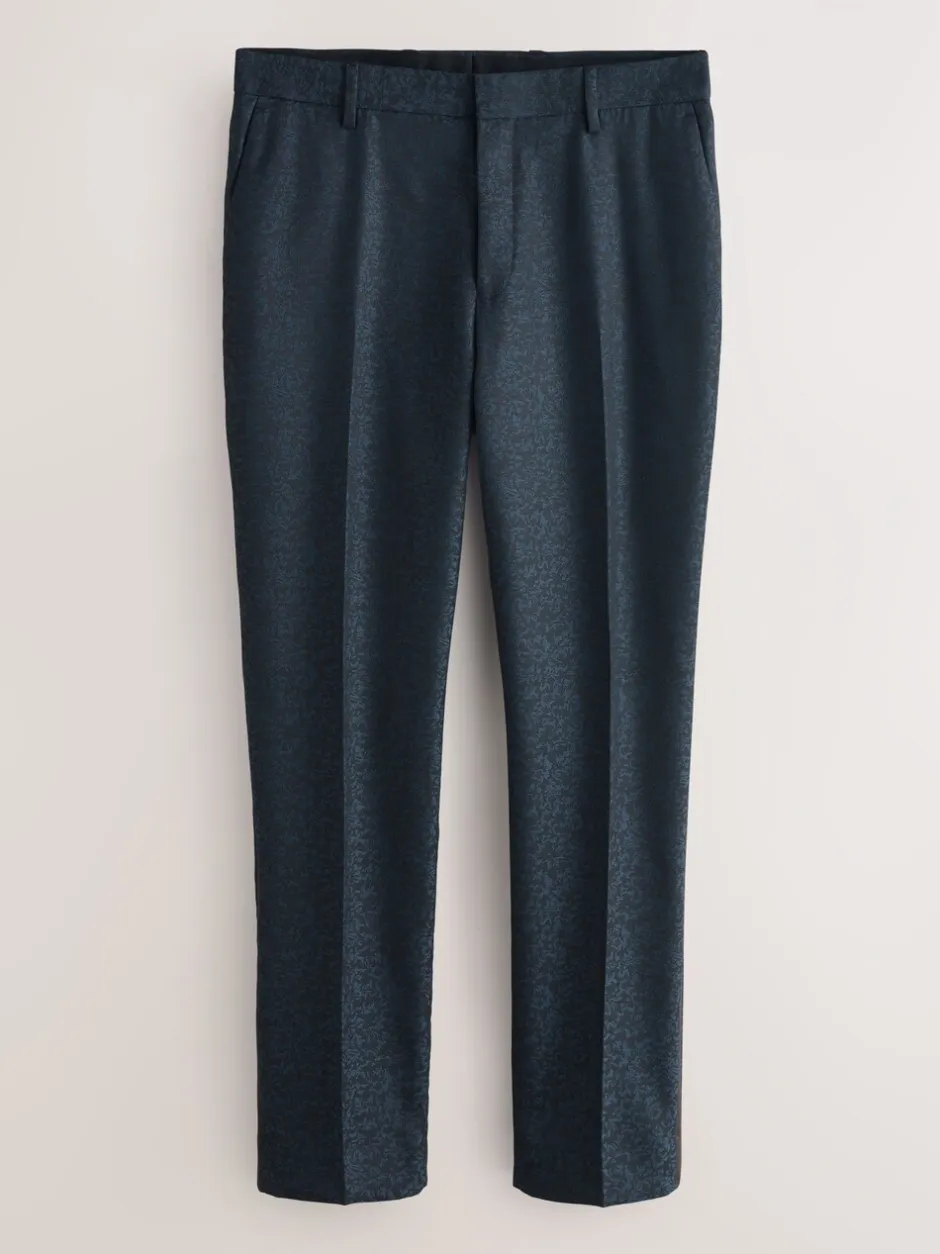 Smokings En Feestkleding*Next Donkerblauw - Slim Fit Jacquard Pattern Tuxedo Suit Trousers