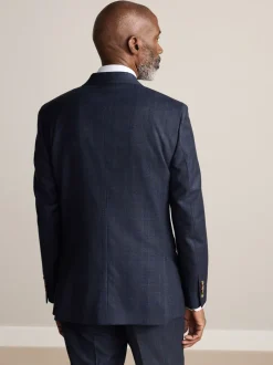 Pakken*Next Donkerblauw - Slim-fit Signature Marzotto 100% Italiaans wollen geruit colbert