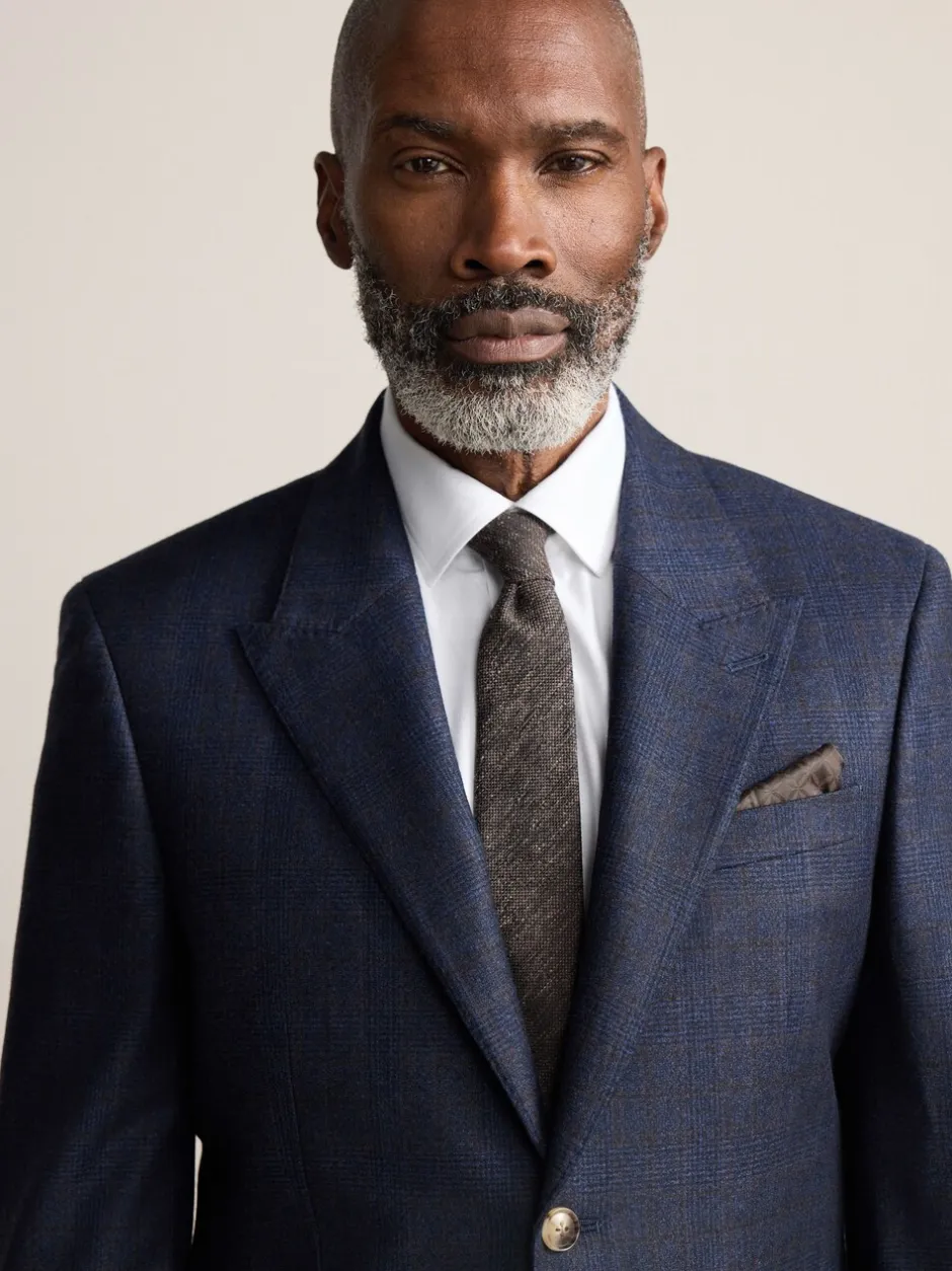 Pakken*Next Donkerblauw - Slim-fit Signature Marzotto 100% Italiaans wollen geruit colbert