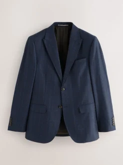 Pakken*Next Donkerblauw - Slim-fit Signature Marzotto 100% Italiaans wollen geruit colbert