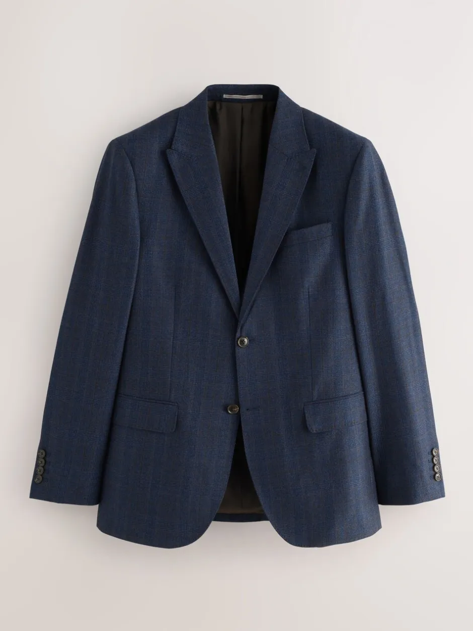 Pakken*Next Donkerblauw - Slim-fit Signature Marzotto 100% Italiaans wollen geruit colbert