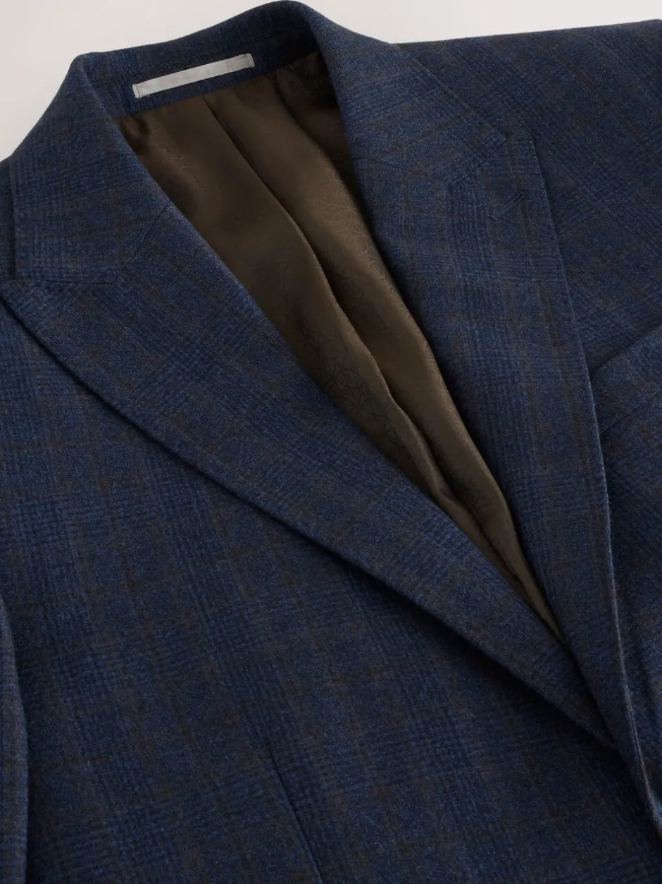 Pakken*Next Donkerblauw - Slim-fit Signature Marzotto 100% Italiaans wollen geruit colbert