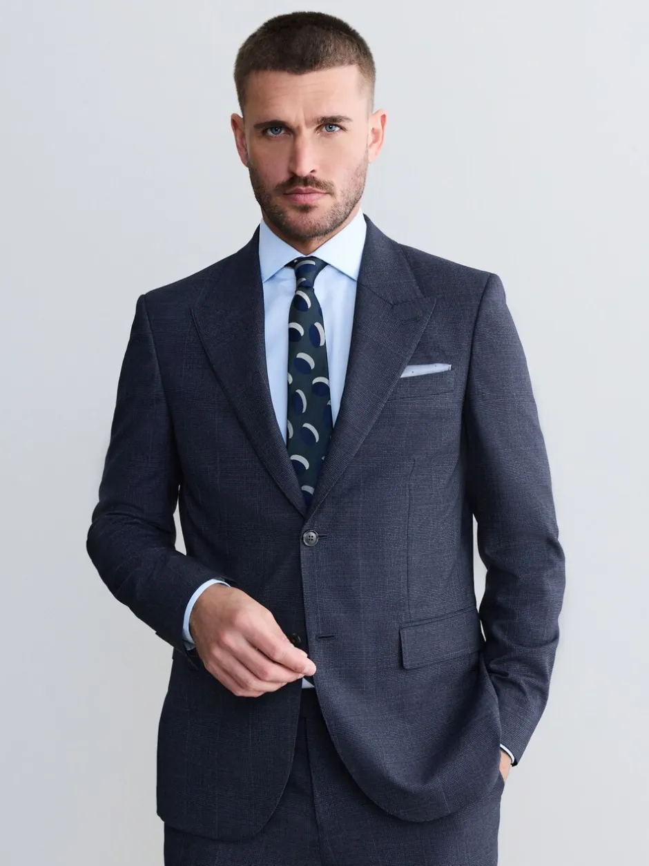 Blazers En Business-Jasjes|Pakken|Next Donkerblauw - Slim-fit Signature Marzotto 100% Italiaans wollen geruit colbert