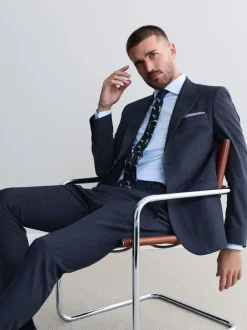 Blazers En Business-Jasjes|Pakken|Next Donkerblauw - Slim-fit Signature Marzotto 100% Italiaans wollen geruit colbert