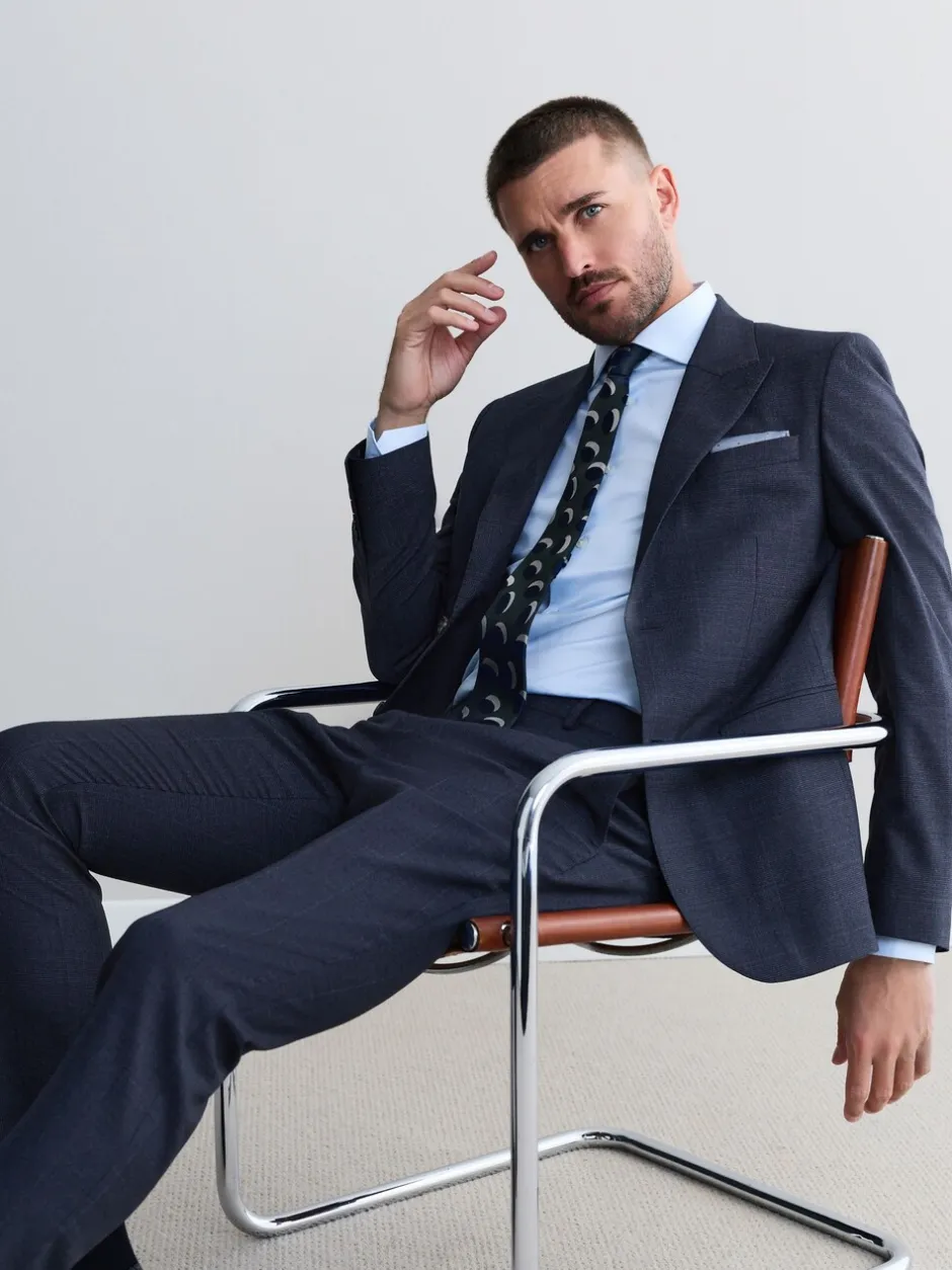 Blazers En Business-Jasjes|Pakken|Next Donkerblauw - Slim-fit Signature Marzotto 100% Italiaans wollen geruit colbert