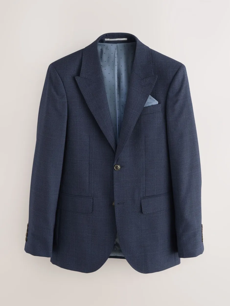 Blazers En Business-Jasjes|Pakken|Next Donkerblauw - Slim-fit Signature Marzotto 100% Italiaans wollen geruit colbert