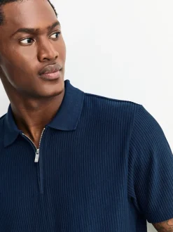 Poloshirts|T-Shirts En Hemden|Next - Smart poloshirt met textuur en rits Donkerblauw