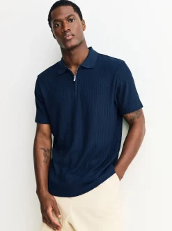 Poloshirts|T-Shirts En Hemden|Next - Smart poloshirt met textuur en rits Donkerblauw