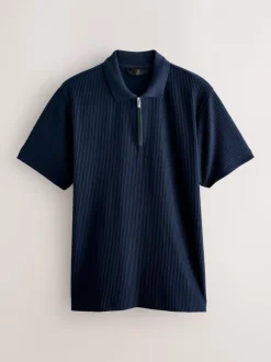 Poloshirts|T-Shirts En Hemden|Next - Smart poloshirt met textuur en rits Donkerblauw
