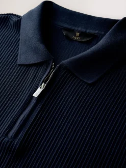 Poloshirts|T-Shirts En Hemden|Next - Smart poloshirt met textuur en rits Donkerblauw