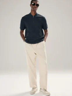 Poloshirts*Next - Smart poloshirt met textuur en rits Donkerblauw
