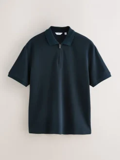 Poloshirts*Next - Smart poloshirt met textuur en rits Donkerblauw