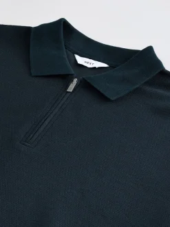 Poloshirts*Next - Smart poloshirt met textuur en rits Donkerblauw