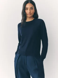 Gebreide Kleding|Next Donkerblauw - Soft Touch Ronde hals Katoen Rijke Trui