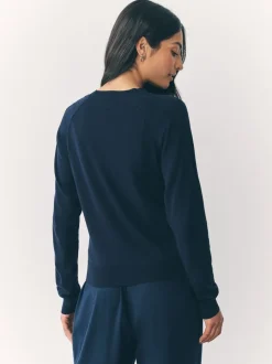 Gebreide Kleding|Next Donkerblauw - Soft Touch Ronde hals Katoen Rijke Trui