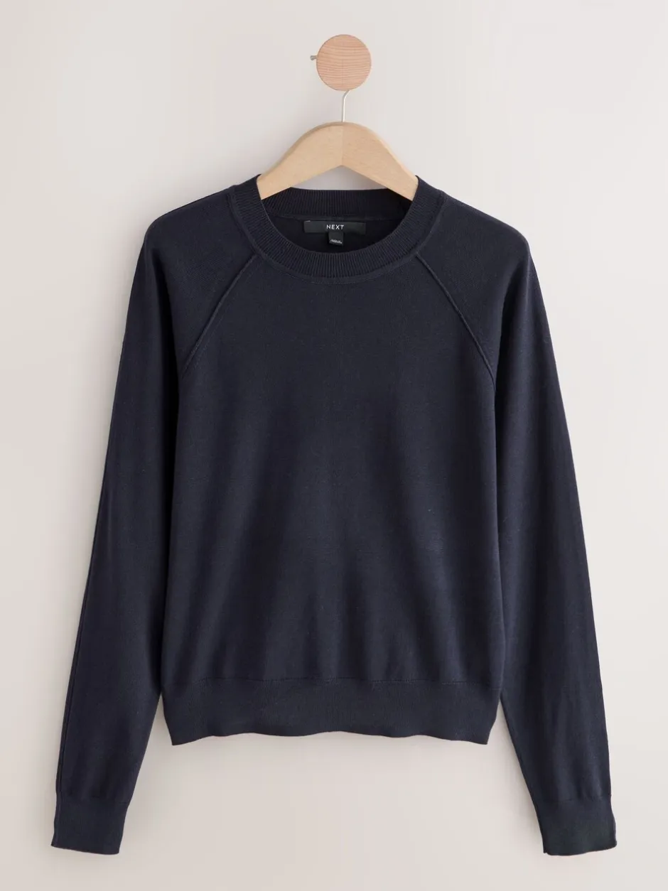 Gebreide Kleding|Next Donkerblauw - Soft Touch Ronde hals Katoen Rijke Trui