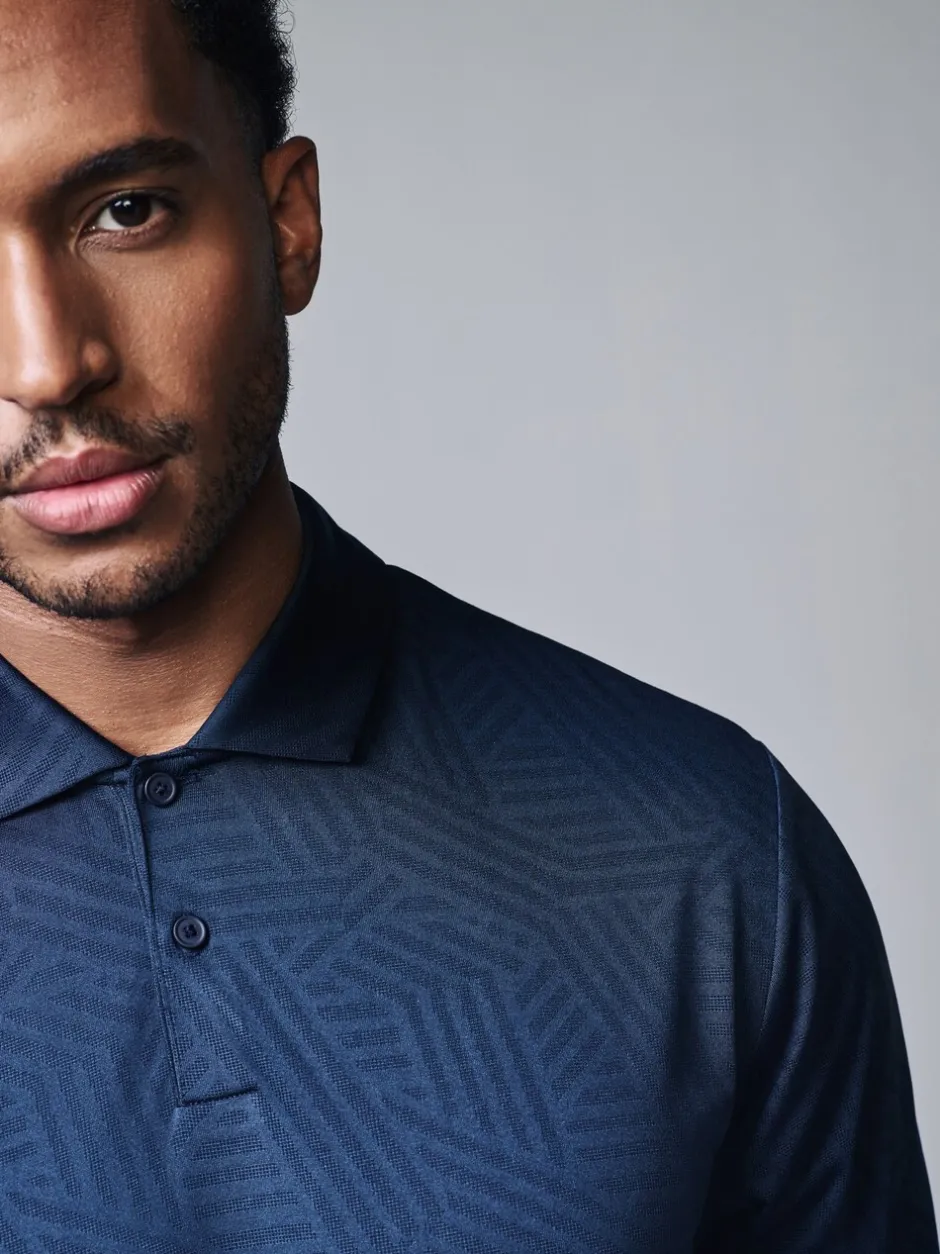 Poloshirts|Next - Sportief jacquard golfpoloshirt Donkerblauw