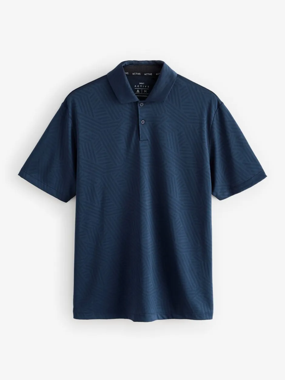 Poloshirts|Next - Sportief jacquard golfpoloshirt Donkerblauw