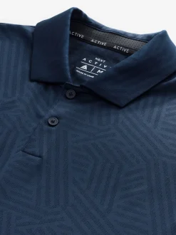 Poloshirts|Next - Sportief jacquard golfpoloshirt Donkerblauw