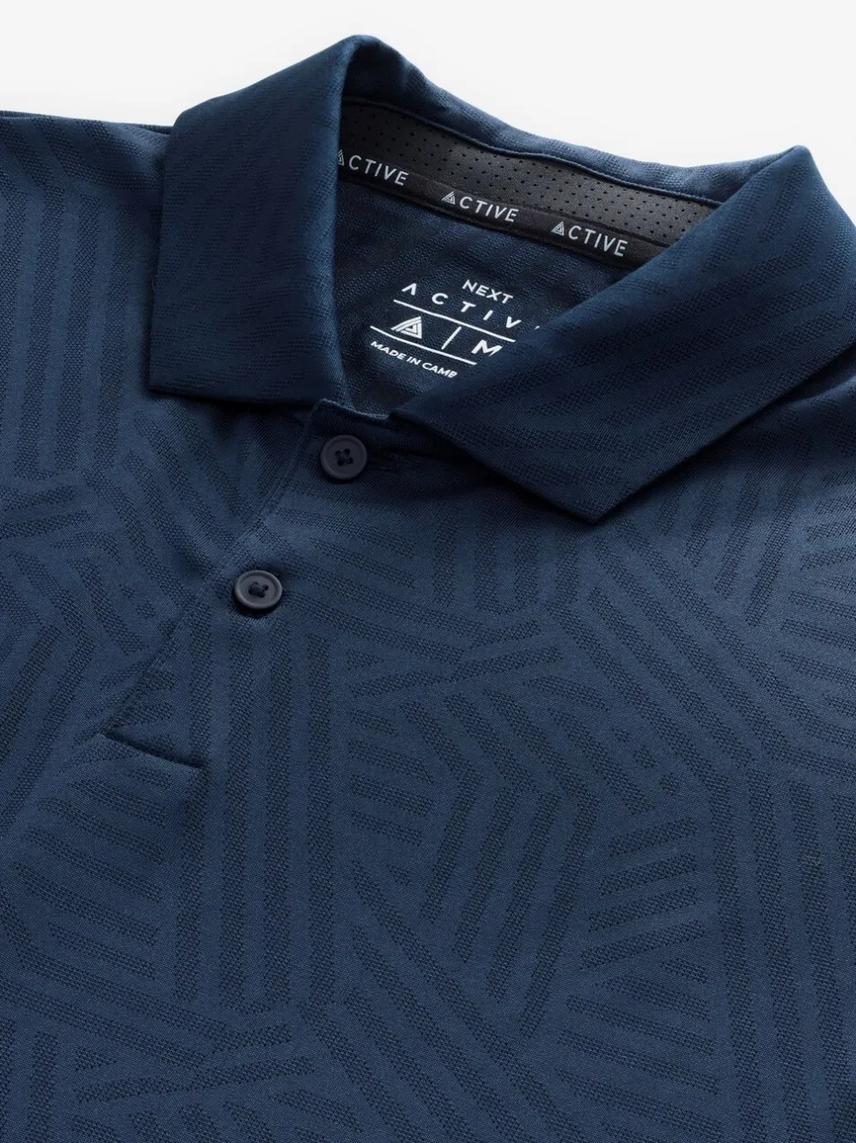 Poloshirts|Next - Sportief jacquard golfpoloshirt Donkerblauw