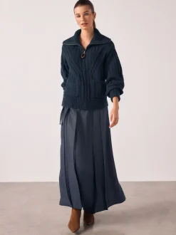 Gebreide Kleding|Next Donkerblauw - Stitchy Knitted Zip Up Collar Cardigan