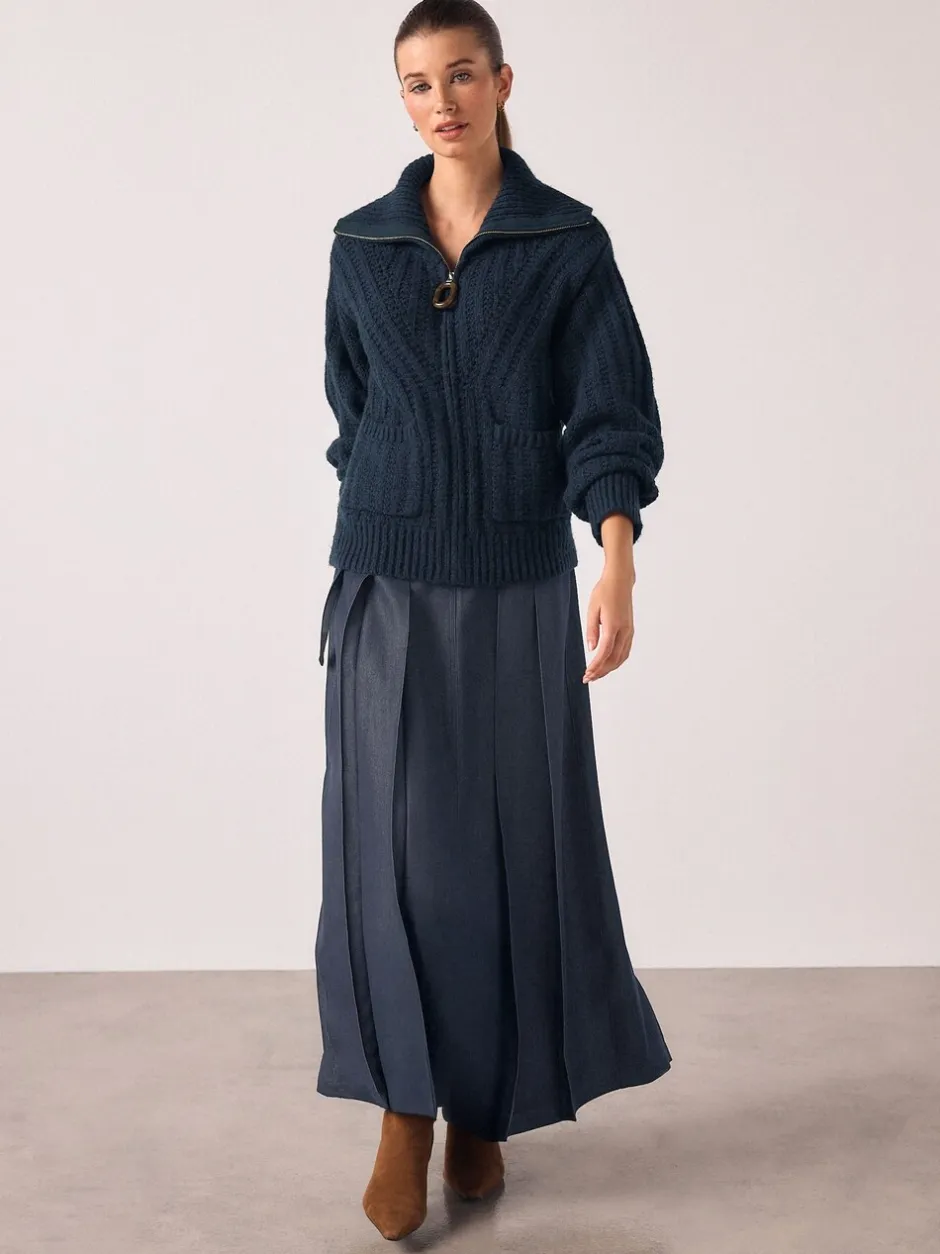 Gebreide Kleding|Next Donkerblauw - Stitchy Knitted Zip Up Collar Cardigan