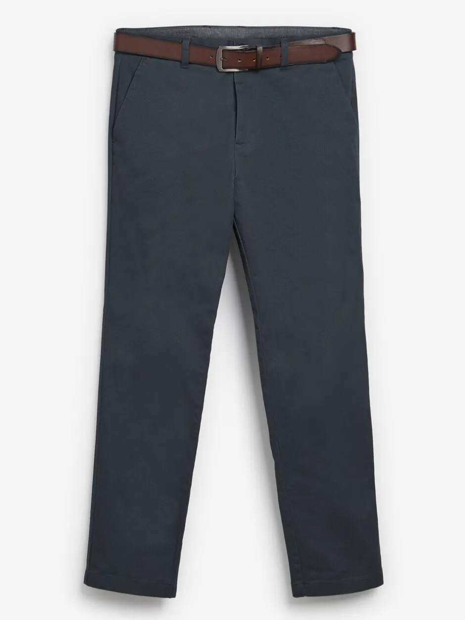 Broeken En Chino's*Next - Straight fit - Zachte chino met print en riem Donkerblauw